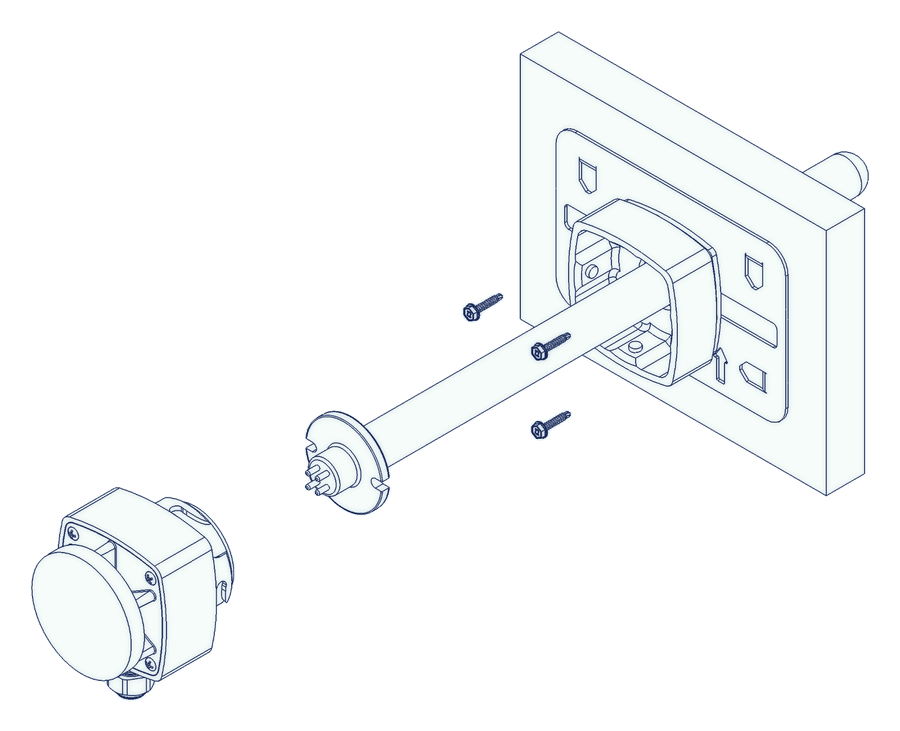 Exploded view of the lamp mount, duct plate, and self-tapping mounting screws