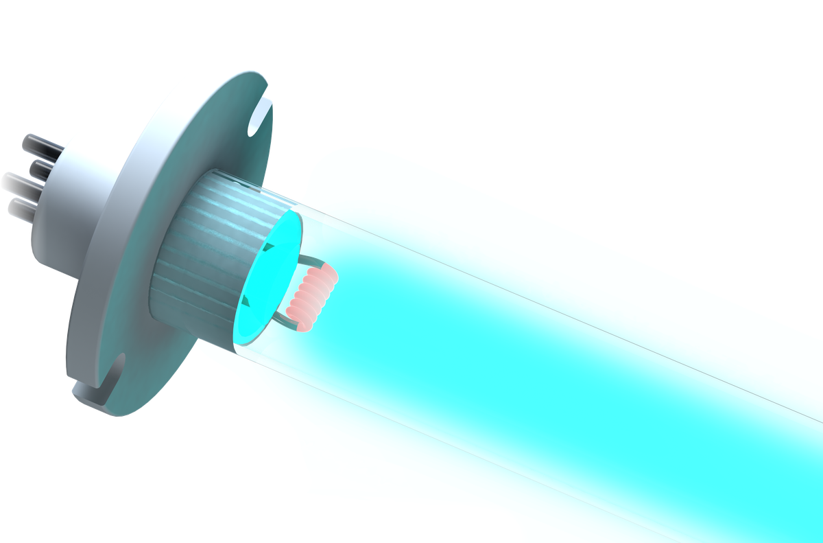 UV-C lamp side profile — standard-output low-pressure mercury vapor germicidal lamp